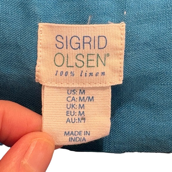 Sigrid Olsen 100% Linen Tunic Women Medium Blue Long Sleeve Boho Pullover Top - Picture 3 of 6